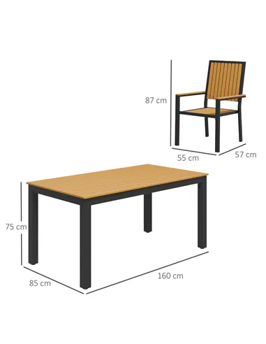 Outsunny 6 Seater Garden Dining Set with Stackable Chairs, Aluminium Frame, Rectangular Plastic Top, Garden Furniture Set, Outdo