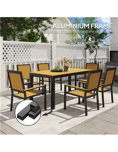 Outsunny 6 Seater Garden Dining Set with Stackable Chairs, Aluminium Frame, Rectangular Plastic Top, Garden Furniture Set, Outdo
