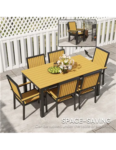 Outsunny 6 Seater Garden Dining Set with Stackable Chairs, Aluminium Frame, Rectangular Plastic Top, Garden Furniture Set, Outdo
