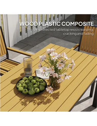 Outsunny 6 Seater Garden Dining Set with Stackable Chairs, Aluminium Frame, Rectangular Plastic Top, Garden Furniture Set, Outdo