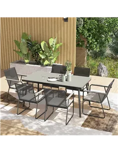 Outsunny 6 Seater Garden Dining Set with Soft Cushions, Rattan Backrest, Rectangular Plastic Top, Garden Furniture Set, Outdoor  2