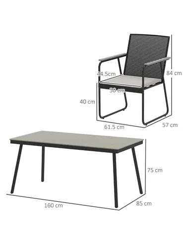 Outsunny 6 Seater Garden Dining Set with Soft Cushions, Rattan Backrest, Rectangular Plastic Top, Garden Furniture Set, Outdoor 