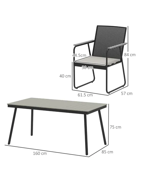 Outsunny 6 Seater Garden Dining Set with Soft Cushions, Rattan Backrest, Rectangular Plastic Top, Garden Furniture Set, Outdoor 