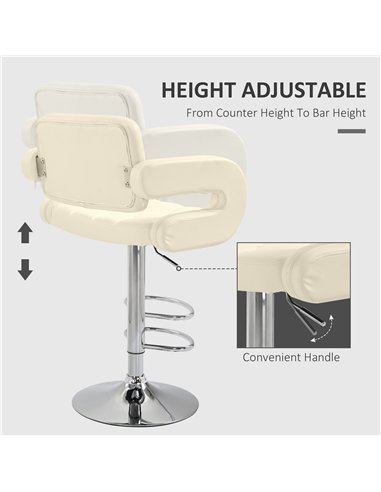 HOMCOM PU Leather Upholstered Swivel Bar Stool, Height Adjustable with Back, Armrest, Footrest, Beige