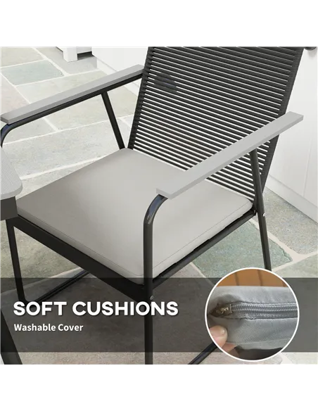 Outsunny 6 Seater Garden Dining Set with Soft Cushions, Rattan Backrest, Rectangular Plastic Top, Garden Furniture Set, Outdoor 