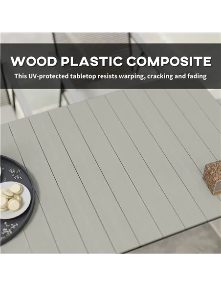 Outsunny 6 Seater Garden Dining Set with Soft Cushions, Rattan Backrest, Rectangular Plastic Top, Garden Furniture Set, Outdoor 