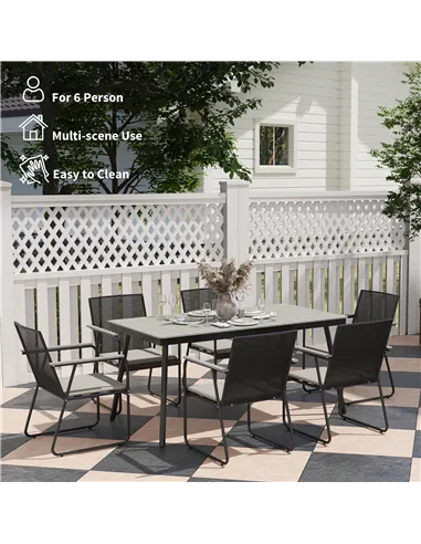 Outsunny 6 Seater Garden Dining Set with Soft Cushions, Rattan Backrest, Rectangular Plastic Top, Garden Furniture Set, Outdoor 