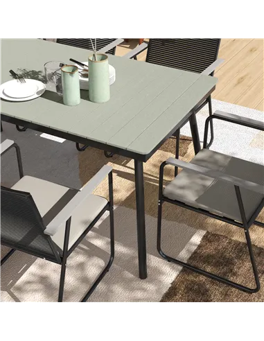 Outsunny 6 Seater Garden Dining Set with Soft Cushions, Rattan Backrest, Rectangular Plastic Top, Garden Furniture Set, Outdoor 