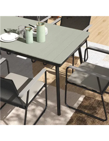 Outsunny 6 Seater Garden Dining Set with Soft Cushions, Rattan Backrest, Rectangular Plastic Top, Garden Furniture Set, Outdoor 