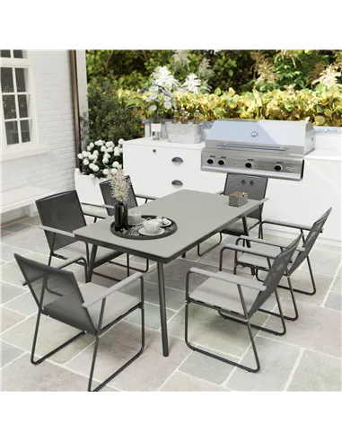 Outsunny 6 Seater Garden Dining Set with Soft Cushions, Rattan Backrest, Rectangular Plastic Top, Garden Furniture Set, Outdoor 