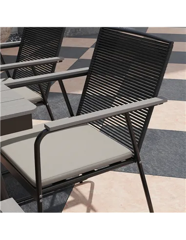 Outsunny 6 Seater Garden Dining Set with Soft Cushions, Rattan Backrest, Rectangular Plastic Top, Garden Furniture Set, Outdoor 