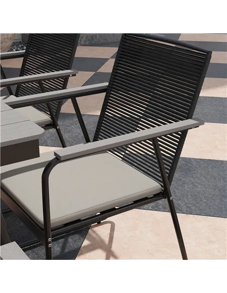 Outsunny 6 Seater Garden Dining Set with Soft Cushions, Rattan Backrest, Rectangular Plastic Top, Garden Furniture Set, Outdoor 