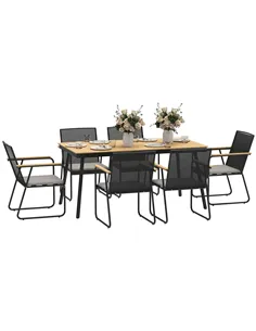 Outsunny 6 Seater Garden Dining Set with Soft Cushions, Rattan Backrest, Rectangular Plastic Top, Garden Furniture Set, Outdoor 