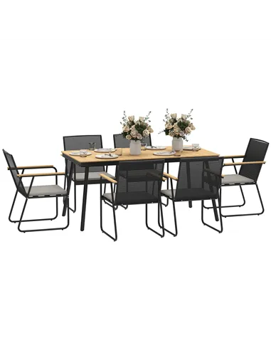 Outsunny 6 Seater Garden Dining Set with Soft Cushions, Rattan Backrest, Rectangular Plastic Top, Garden Furniture Set, Outdoor 