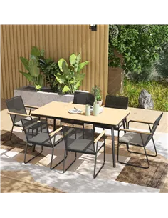 Outsunny 6 Seater Garden Dining Set with Soft Cushions, Rattan Backrest, Rectangular Plastic Top, Garden Furniture Set, Outdoor  2