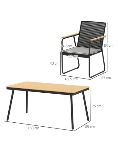 Outsunny 6 Seater Garden Dining Set with Soft Cushions, Rattan Backrest, Rectangular Plastic Top, Garden Furniture Set, Outdoor 