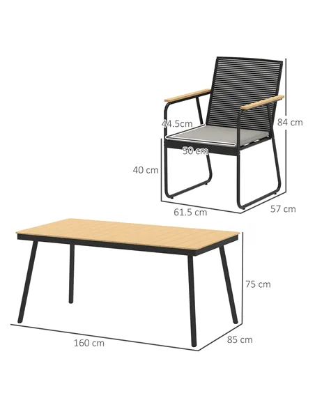Outsunny 6 Seater Garden Dining Set with Soft Cushions, Rattan Backrest, Rectangular Plastic Top, Garden Furniture Set, Outdoor 
