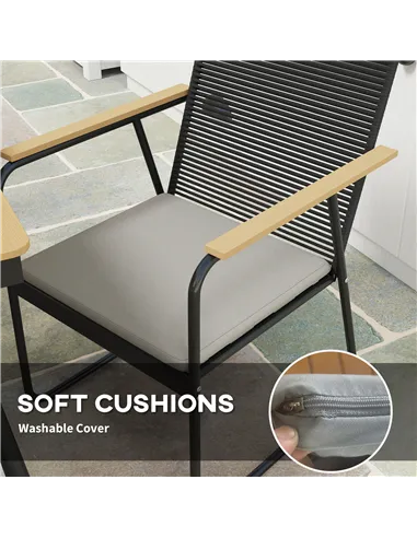 Outsunny 6 Seater Garden Dining Set with Soft Cushions, Rattan Backrest, Rectangular Plastic Top, Garden Furniture Set, Outdoor 