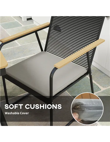 Outsunny 6 Seater Garden Dining Set with Soft Cushions, Rattan Backrest, Rectangular Plastic Top, Garden Furniture Set, Outdoor 