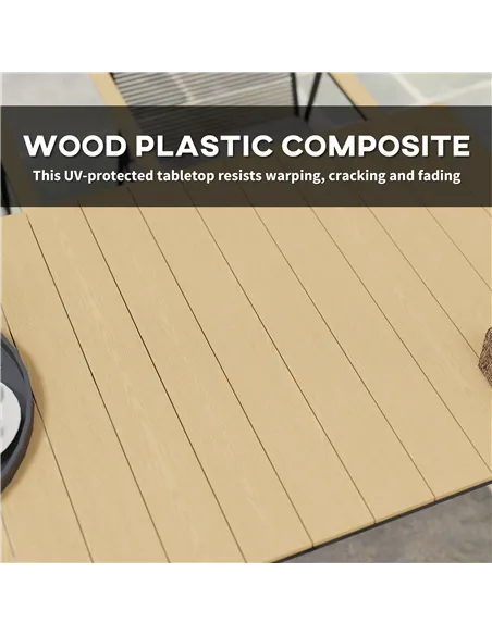 Outsunny 6 Seater Garden Dining Set with Soft Cushions, Rattan Backrest, Rectangular Plastic Top, Garden Furniture Set, Outdoor 