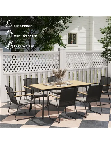 Outsunny 6 Seater Garden Dining Set with Soft Cushions, Rattan Backrest, Rectangular Plastic Top, Garden Furniture Set, Outdoor 