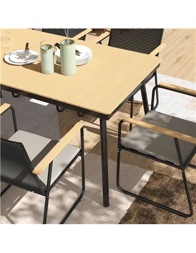 Outsunny 6 Seater Garden Dining Set with Soft Cushions, Rattan Backrest, Rectangular Plastic Top, Garden Furniture Set, Outdoor 