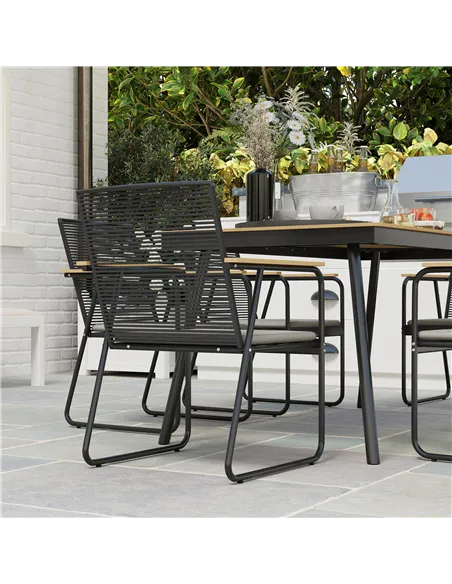 Outsunny 6 Seater Garden Dining Set with Soft Cushions, Rattan Backrest, Rectangular Plastic Top, Garden Furniture Set, Outdoor 