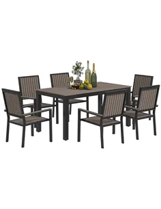 Outsunny 6 Seater Garden Dining Set with Stackable Chairs, Aluminium Frame, Rectangular Plastic Top, Garden Furniture Set, Outdo