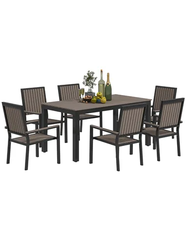 Outsunny 6 Seater Garden Dining Set with Stackable Chairs, Aluminium Frame, Rectangular Plastic Top, Garden Furniture Set, Outdo