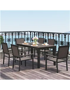 Outsunny 6 Seater Garden Dining Set with Stackable Chairs, Aluminium Frame, Rectangular Plastic Top, Garden Furniture Set, Outdo 2
