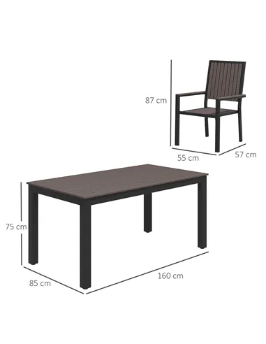 Outsunny 6 Seater Garden Dining Set with Stackable Chairs, Aluminium Frame, Rectangular Plastic Top, Garden Furniture Set, Outdo