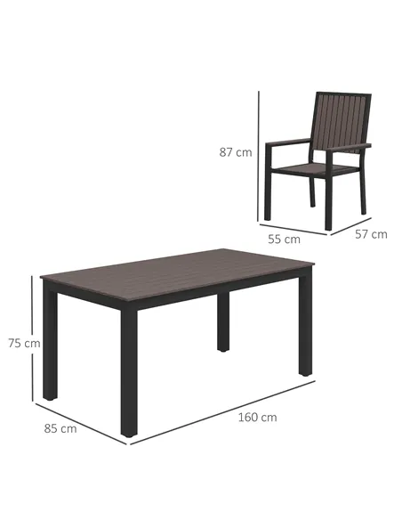 Outsunny 6 Seater Garden Dining Set with Stackable Chairs, Aluminium Frame, Rectangular Plastic Top, Garden Furniture Set, Outdo