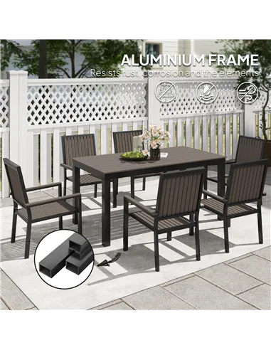 Outsunny 6 Seater Garden Dining Set with Stackable Chairs, Aluminium Frame, Rectangular Plastic Top, Garden Furniture Set, Outdo