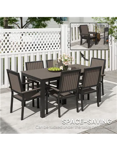 Outsunny 6 Seater Garden Dining Set with Stackable Chairs, Aluminium Frame, Rectangular Plastic Top, Garden Furniture Set, Outdo