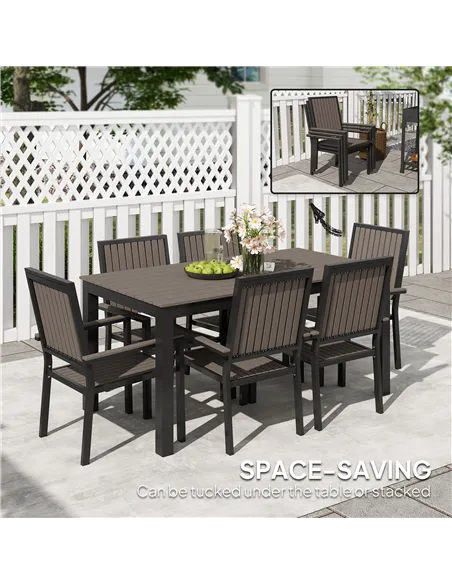 Outsunny 6 Seater Garden Dining Set with Stackable Chairs, Aluminium Frame, Rectangular Plastic Top, Garden Furniture Set, Outdo