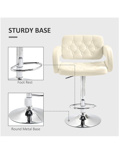HOMCOM PU Leather Upholstered Swivel Bar Stool, Height Adjustable with Back, Armrest, Footrest, Beige
