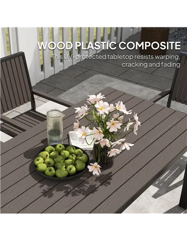 Outsunny 6 Seater Garden Dining Set with Stackable Chairs, Aluminium Frame, Rectangular Plastic Top, Garden Furniture Set, Outdo