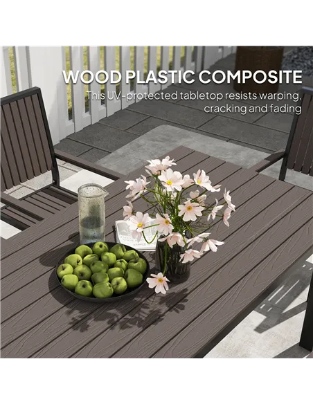 Outsunny 6 Seater Garden Dining Set with Stackable Chairs, Aluminium Frame, Rectangular Plastic Top, Garden Furniture Set, Outdo