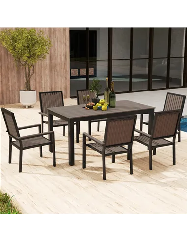 Outsunny 6 Seater Garden Dining Set with Stackable Chairs, Aluminium Frame, Rectangular Plastic Top, Garden Furniture Set, Outdo