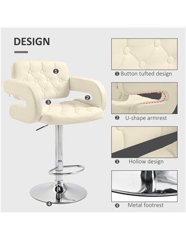 HOMCOM PU Leather Upholstered Swivel Bar Stool, Height Adjustable with Back, Armrest, Footrest, Beige