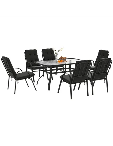Outsunny Seven-Piece Garden Dining Set with Cushions - Black