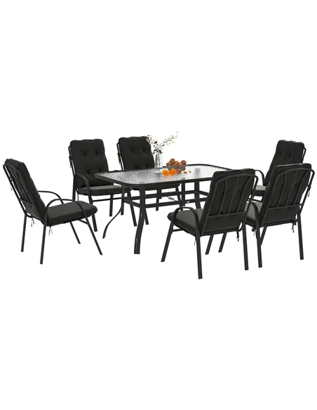Outsunny Seven-Piece Garden Dining Set with Cushions - Black