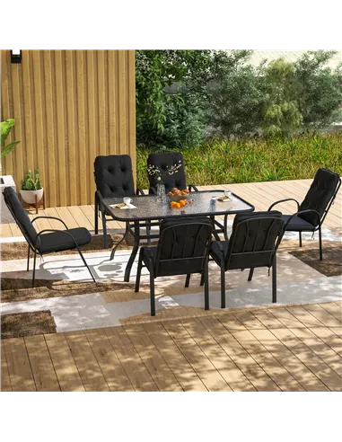 Outsunny Seven-Piece Garden Dining Set with Cushions - Black