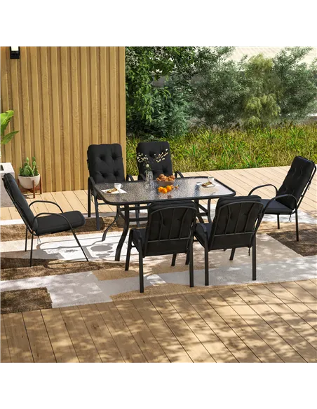 Outsunny Seven-Piece Garden Dining Set with Cushions - Black