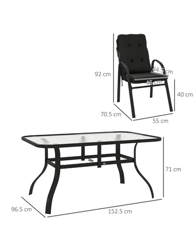 Outsunny Seven-Piece Garden Dining Set with Cushions - Black