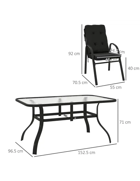 Outsunny Seven-Piece Garden Dining Set with Cushions - Black