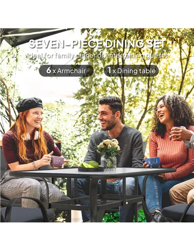 Outsunny Seven-Piece Garden Dining Set with Cushions - Black