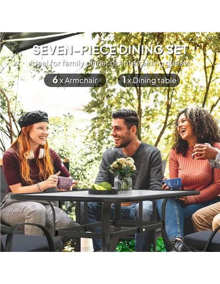 Outsunny Seven-Piece Garden Dining Set with Cushions - Black