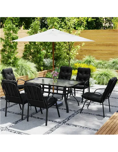 Outsunny Seven-Piece Garden Dining Set with Cushions - Black