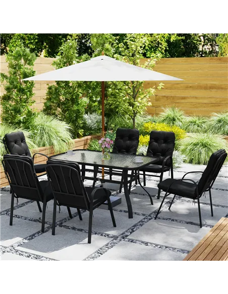 Outsunny Seven-Piece Garden Dining Set with Cushions - Black